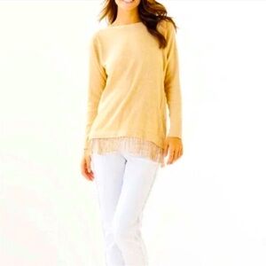 Lilly Pulitzer Glenda Boatneck Fringe Tunic Sweater ‎ Heathered Sandbar Preppy
